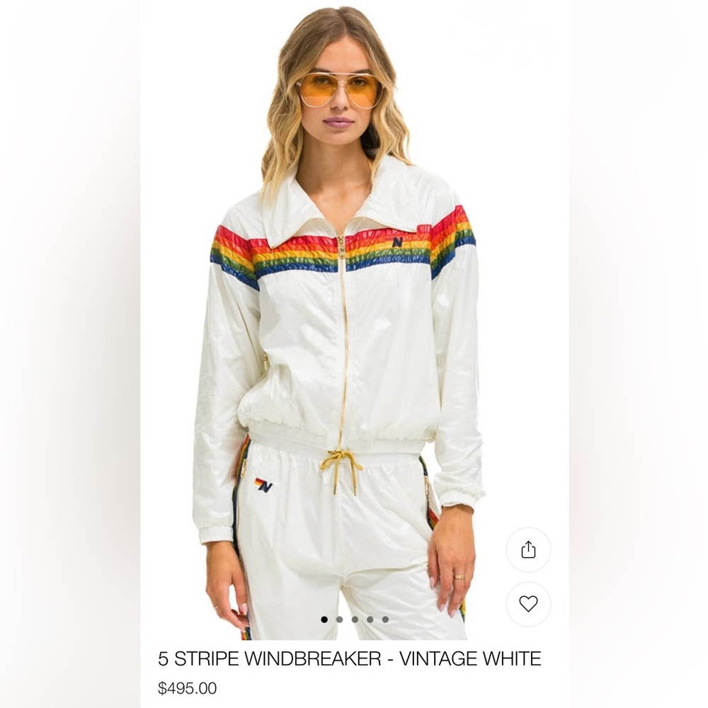 AVIATOR NATION π 5 Stripe Windbreaker Jacket Small & Wind Pant XS Vintage White - Picture 2 of 14